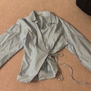 SMF Checkered Cross body tie blouse